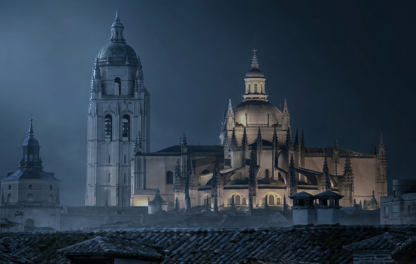 Veiled in Fog: Segovia Cathedral by Night