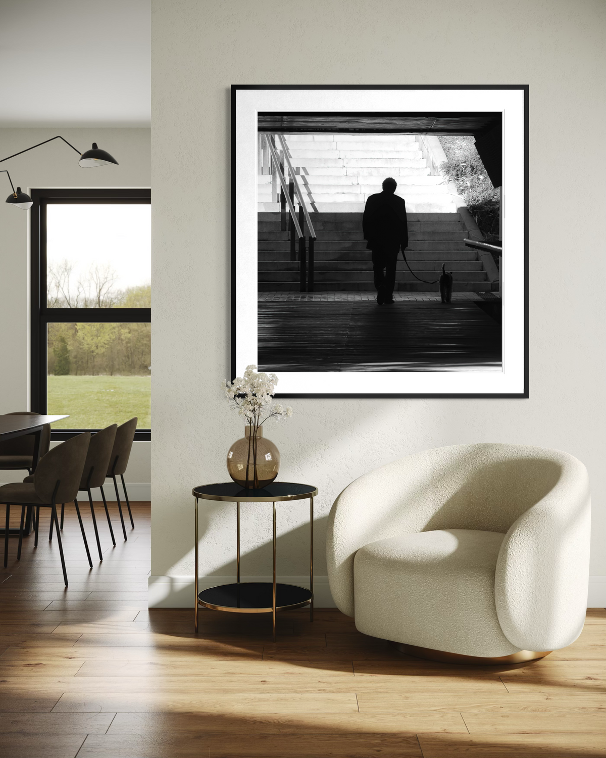 Silhouette on the Stairs: Mataró, impresión fine art enmarcada en un interior