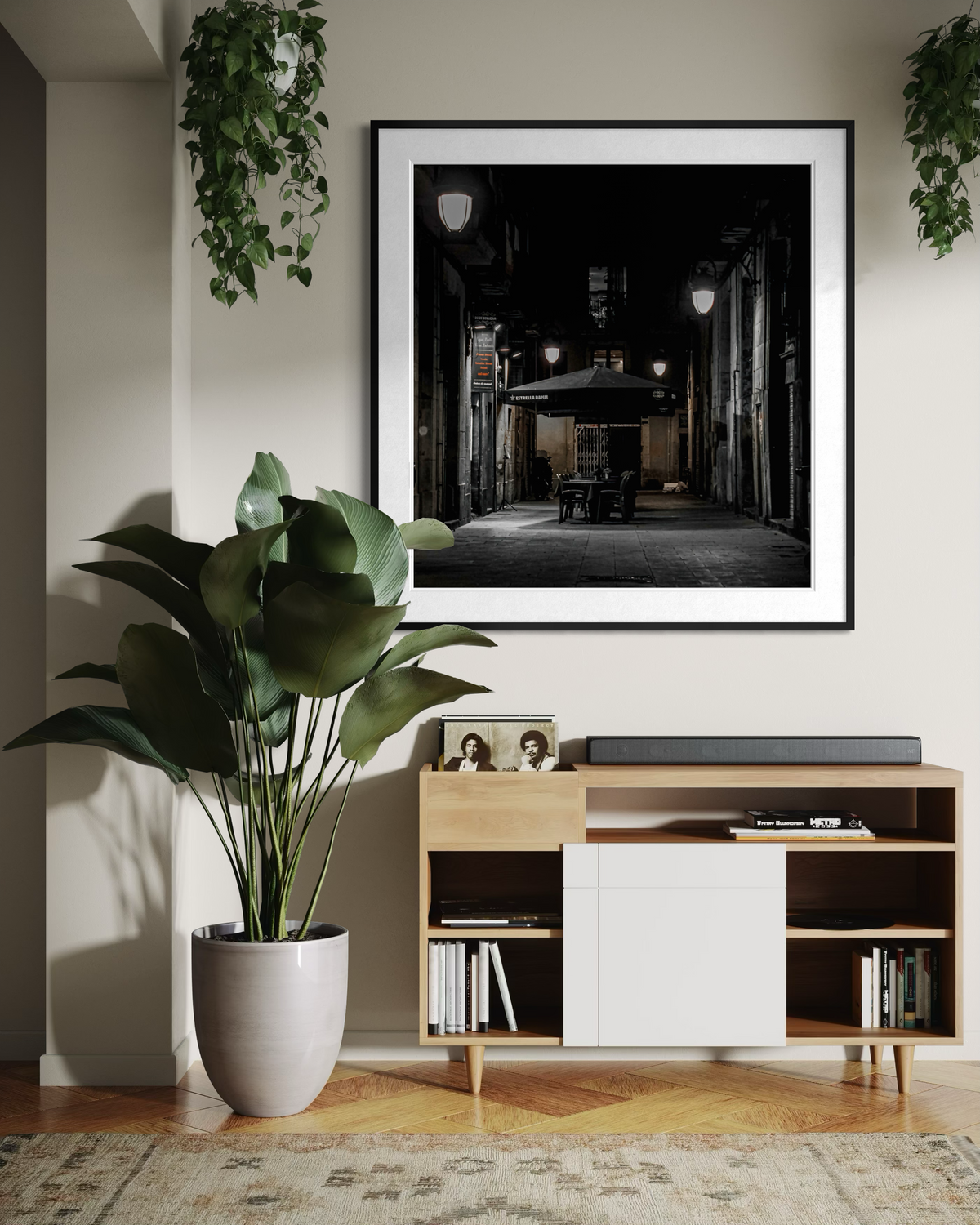 Empty Terrace: Barcelona, framed fine art print in an interior
